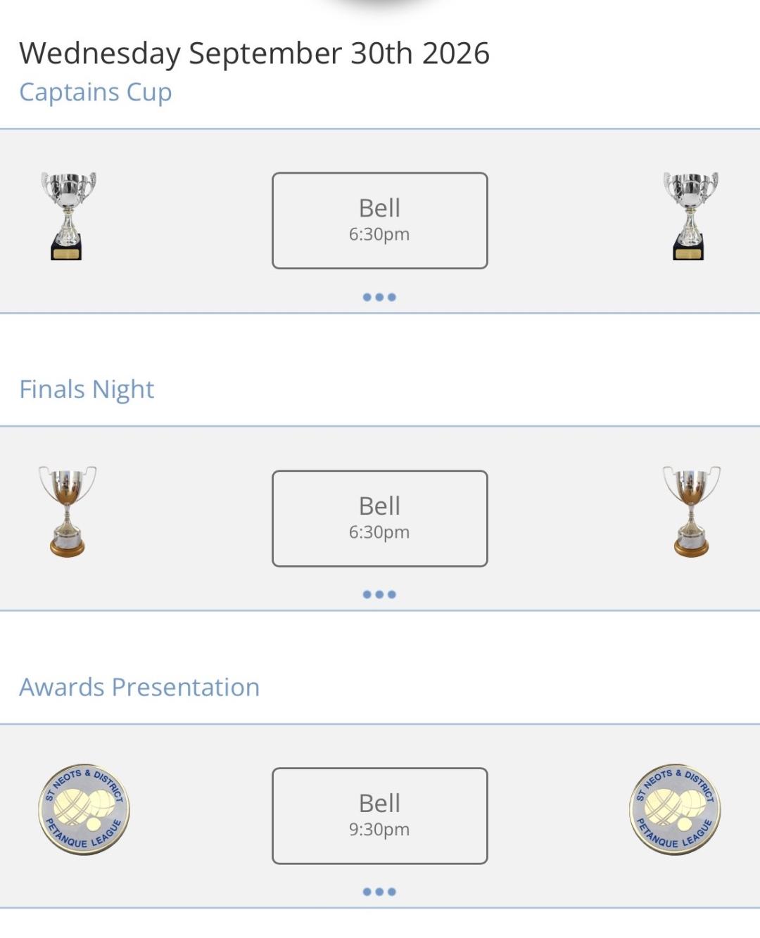 Captains Cup/Presentation Night Date Change